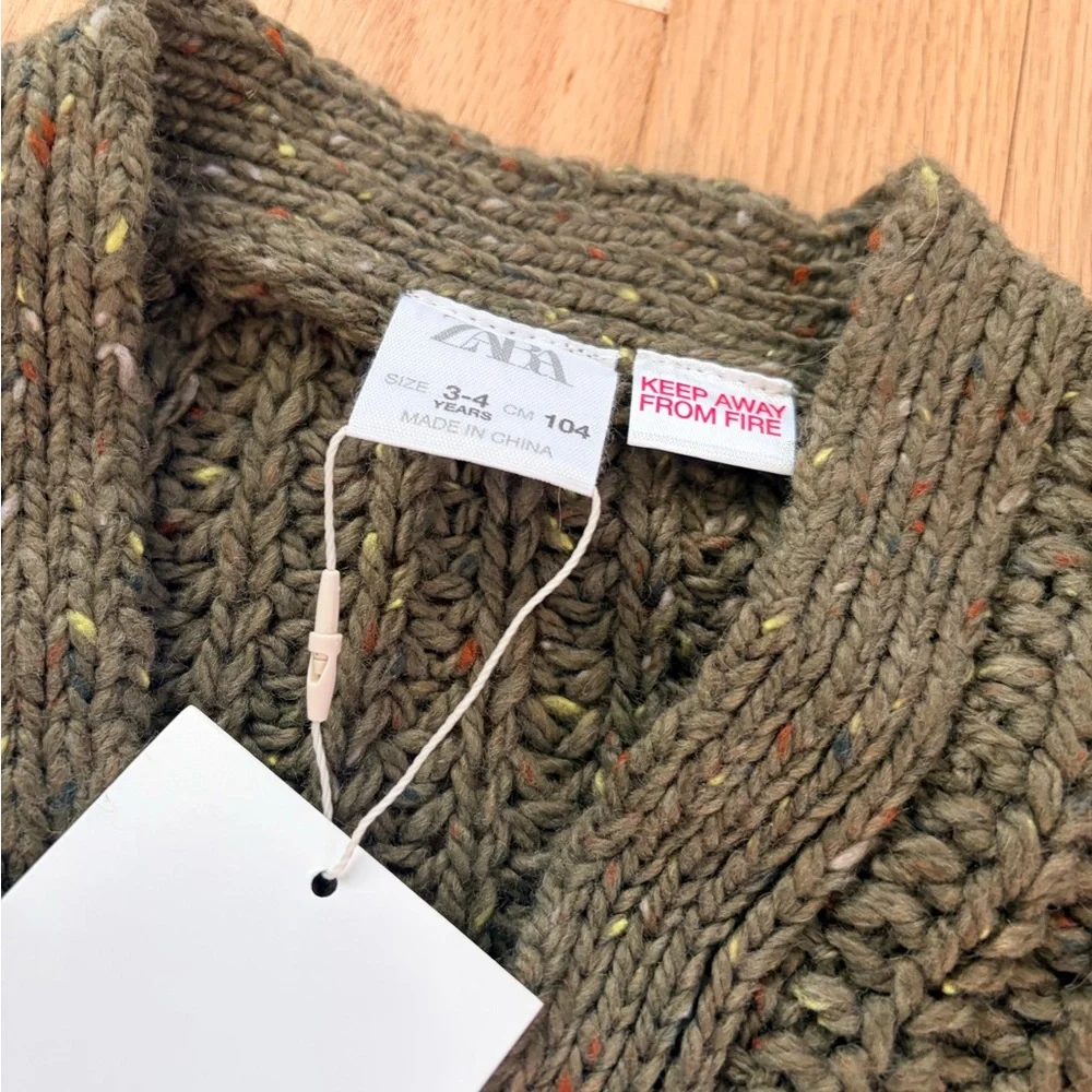 Zara Kids Chunky Knit Cardigan Sweater NWT Size 3-4Y - Picture 2 of 4